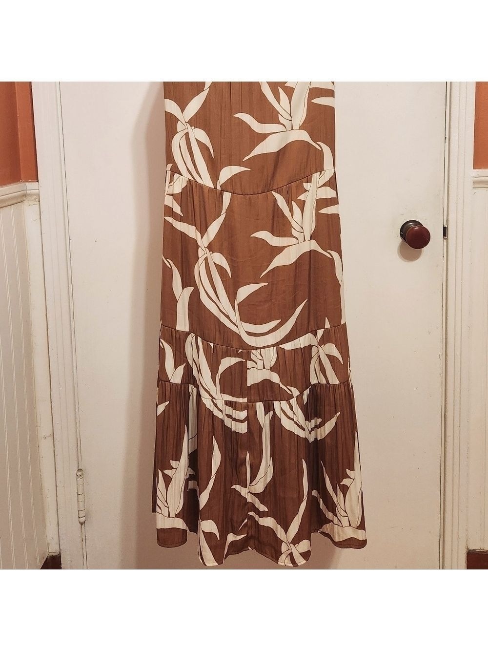 Sanctuary Brown Beige Floral Maxi Strappy Summer Dress Size 12 - Picture 8 of 12